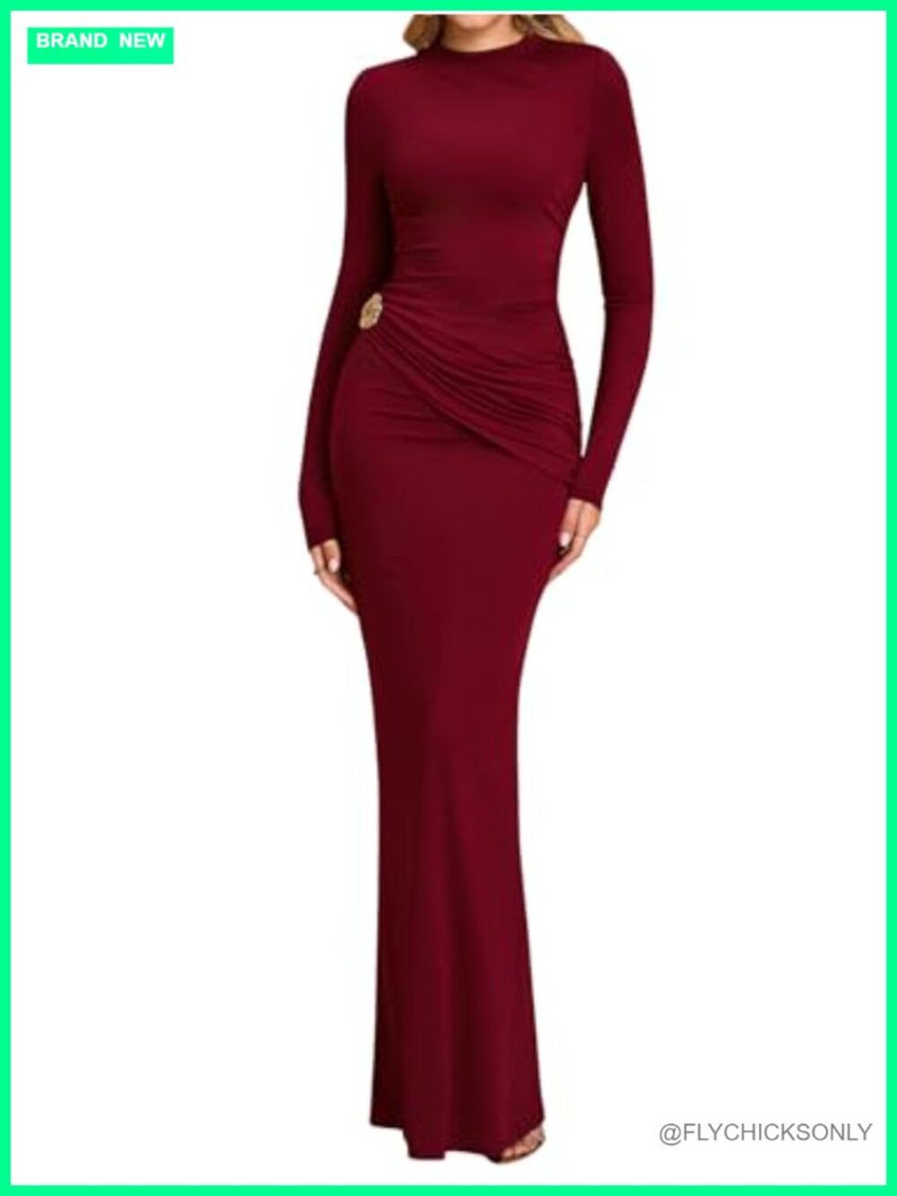 URyIAO Womens Long Sleeve Bodycon Maxi Dress Ruched Mock Neck Formal Wedding